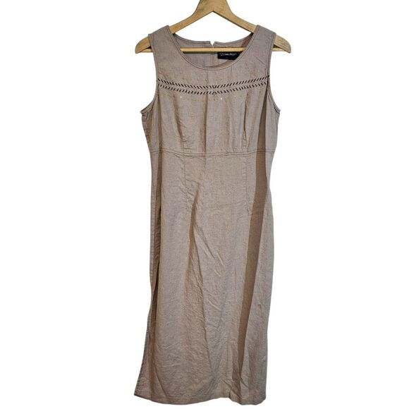 VTG Womens Melissa Harper Linen Blend Dress‎ Sz 8 Midi Embroidered Lagenlook - Picture 1 of 10